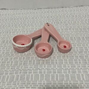 Ceramic Pink Measuring Spoon Set - Compact Kitchen Utility with cherry accent